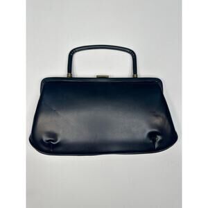 Vintage 1960’s Garay Navy Blue Leatherette Envelope Handbag with Hinged Handle